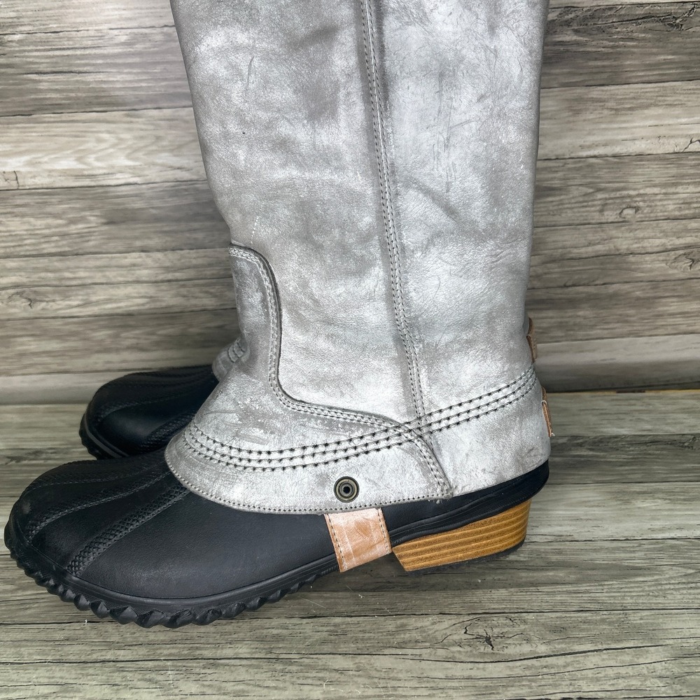 Sorel Slimpack Tall Equestrian Riding Rain Snow Duck Boot Gray Brown Womens 8.5 - Picture 3 of 9
